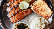Brisket, green beans, banana pudding, and cornbread from Edley’s Bar-B-Que (Image via Instagram/@edleysbbq)